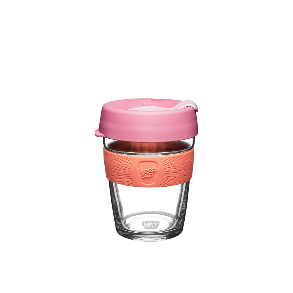 KeepCup Brew, Reusable Coffee Cup - Tempered Glass and Splashproof Sipper Lid, Medium 12oz/340ml - Tangerine