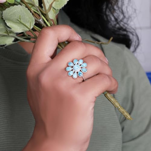Caribbean Serenity Larimar 925 Sterling Silver Flower Chunky Ring2