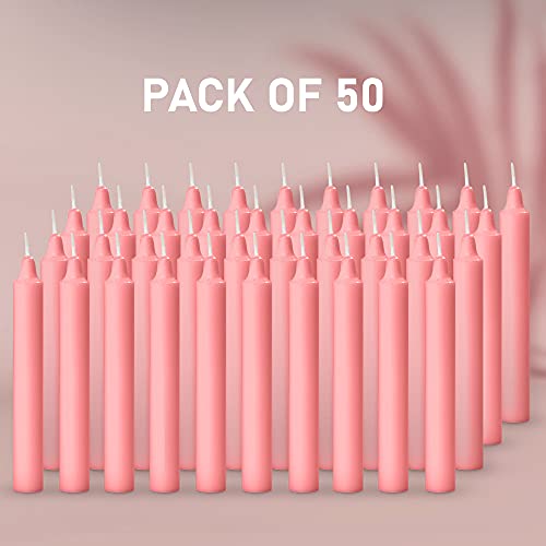Image of AuraDecor Pack of 50 Stick Candles || Especially Meant for Healing, Chakras, Ritual Candles, Decoration, Lighting, Home Decor || Burning Time 3 to 4 Hours Each (Pink), Paraffin Wax