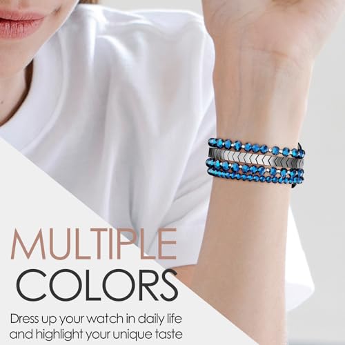 Image of MOFREE Beaded Bracelet Compatible for Apple Watch Band 38mm 40mm 41mm 42mm 44mm 45mm Women,Fashion Handmade Elastic Stretch Strap for iWatch Series SE 8 7 6 5 4 3 2 1