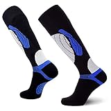 Pure Athlete Elite Wool Race Ski Socks - Warm Comfortable Snowboard/Skiing Socks (Black/Blue, S/M)