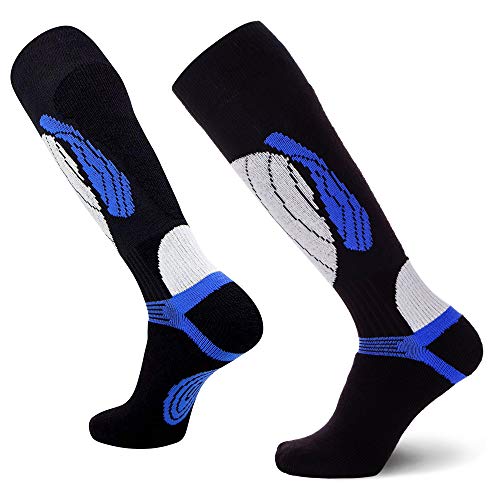 Pure Athlete Elite Wool Race Ski Socks - Warm Comfortable Snowboard/Skiing Socks (Black/Blue, S/M)