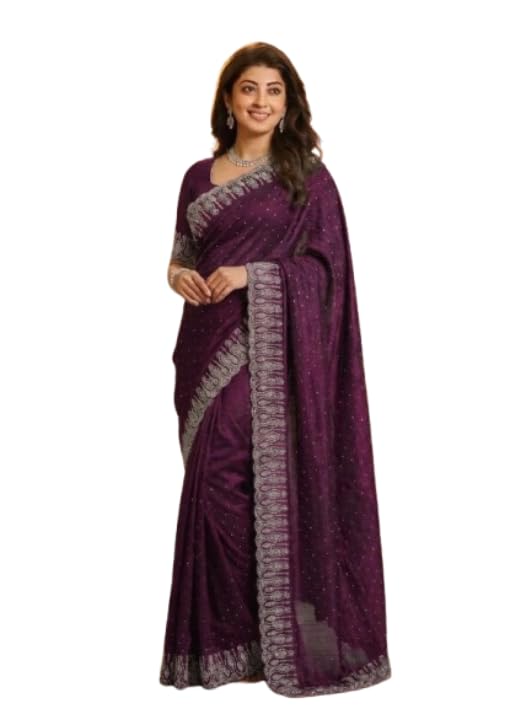 Women's Heavy diamond Work Georgette Saree with Unstitched Blouse Piece – Bollywood Style Sequins & Cutwork Lace Border Saree for Wedding, Party & Festival Wear-picture-14
