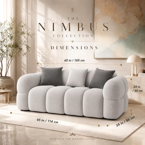 Image of FURNY Luxury Nimbus 2 Seater Bubble Cloud Sofa Set for Living Room | Boston Fabric Upholstered | Modern Cushioned Comfortable Couch for Home Office & Drawing Room | Light Grey