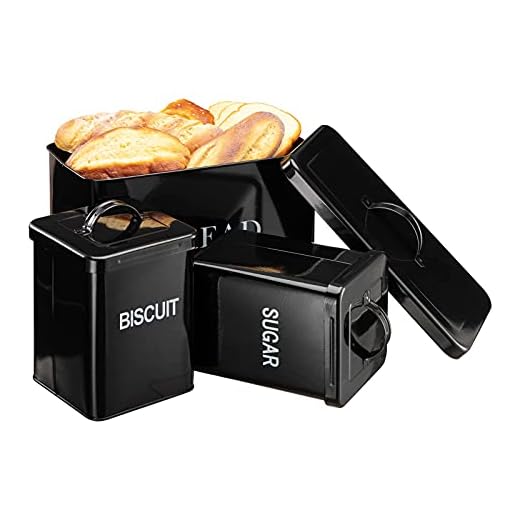 PARANTA Large Bread Boxes Storage Canister Tins and 2 Piece Kitchen Canister Set with Tight Fitting Lids Handle with BREAD SUGAR Lettering Black 13.2" W X 7.1" D X 9.1 "H
