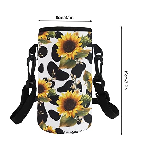 COEQINE Sunflower Cow Pattern with Water Bottle Carrier Insulated Neoprene Water Bottle Holder Bag Case Pouch for Adult Kids Walking Hiking Adjustable Shoulder Strap - Image 4