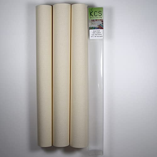 Image of KCS 3 pc of 15 inch x 18 inch Counted Cross Stitch Cotton Aida Cloth Needlework Rolled Fabric Box,14CT,Ecru