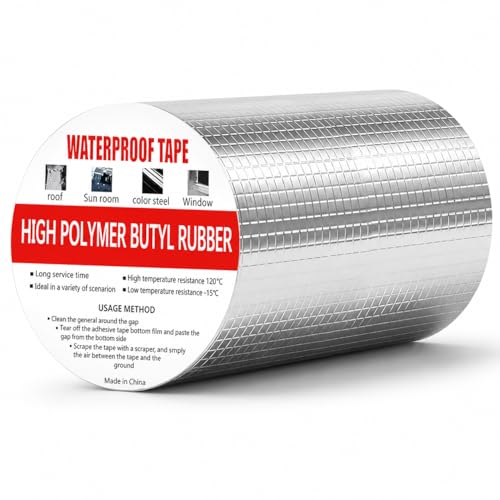 Image of KBZONE Super Strong Adhesive Aluminium Foil Tape Waterproof Permanent Repair Water Leakage Solution Rubber Suitable for Roof Leak, surface Crack,Window Sill Gap,Boat Sealing, Tank Leak (30CM*5M)