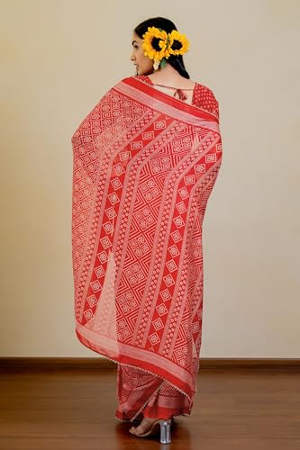 Image of MIRCHI FASHION Women Saree Leheriya Print Chiffon | Lightweight Traditional Sari for Farewell and Wedding Ceremonies with Unstitched Blouse Piece
