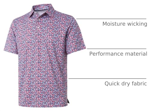 Image of Golf Shirts for Men Dry Fit Short Sleeve Print Performance Moisture Wicking Polo Shirt