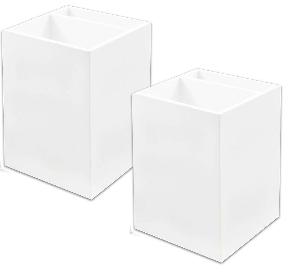 Image of JAM PAPER Plastic Pen Holders - White Desktop Pencil Cups - 2 /Pack