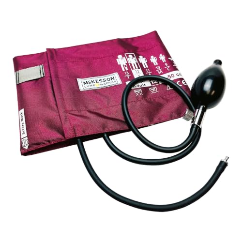 Image of McKesson LUMEON Replacement Blood Pressure Cuff with Bulb and Valve, 15 ct | Nylon Cuff, 2-Tube Bladder, Burgundy, Adult Large, Gauge Not Included
