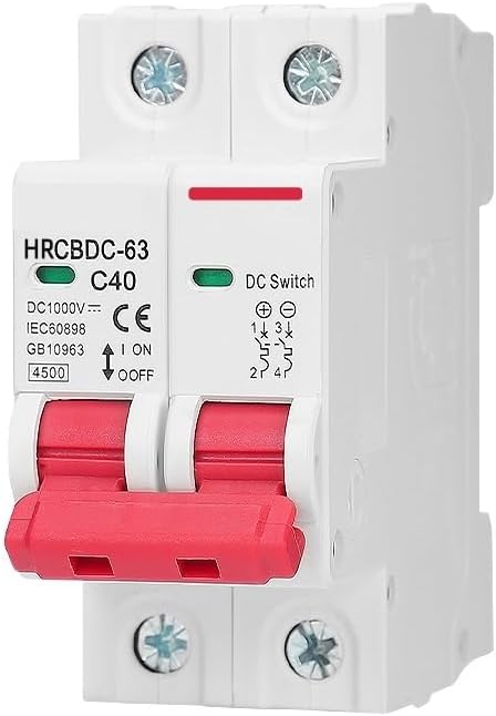 Circuit Breaker 2P DC 1000V Overload Protection Switch 6A 10A 16A 20A 25A 32A 40A 50A 63A for Photovoltaic PV System(1P,25A)