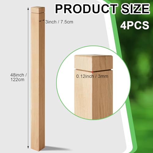 Image of CroBlissful 4 Pcs 3 inch x 3 inch x 48 inch Solid White Oak Stair Newel Post with a Single Groove Notched Newel Wood Balusters for Staircase Interior Railing Newels for Stair Handrails