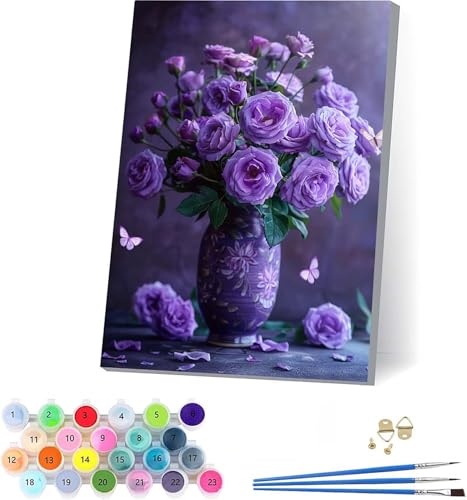 数字油絵 花 大人用 DIY ペイントバイナンバー 蝶 手塗り 絵 デジタル油絵セット ブラシとアクリル絵具付き 数字塗り絵 大人のクラフトアクティビティ Paint by Numbers ホーム オフィス装飾 誕生日プレゼント女性 50x65cm 0-3