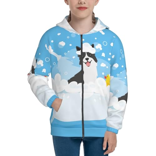 Collie in Bathtub Kid Hoodies Boys Zip Up Sweatshirts Girls Pullover with Pocket3