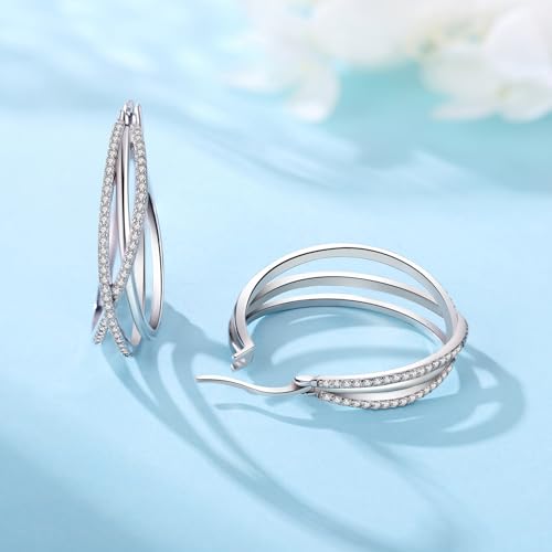 925 Sterling Silver Hoop Earrings for Women, Small and Large Trendy Hoops Hypoallergenic Huggie Earrings Statement Fashion Jewelry Gifts for Sensitive Ear - Double Loop4