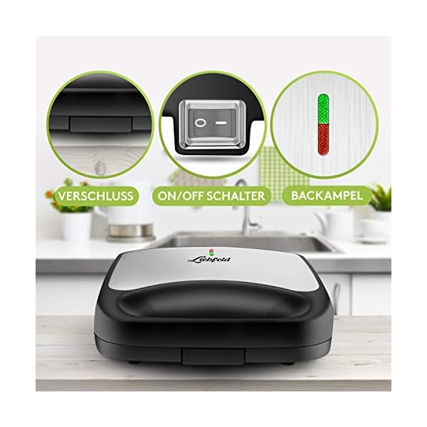 Liebfeld Waffeleisen & Sandwichmaker 3 in 1 Kontaktgrill (750W) - Austauschbare Spülmaschinenfeste Platten - Antihaftbeschichtung - Rezeptbuch, Spatel – Bild 6