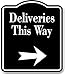 Deliveries This Way Right Arrow BLACK Aluminum Composite Sign, 8.5