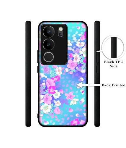 Image of Floral Blue Pattern Design Premium 2D Printed Metal Back Case Cover for Vivo V29 5G / V29 Pro 5G