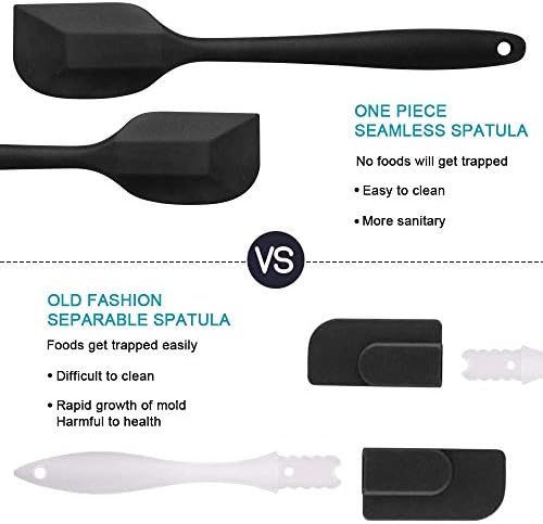 Vicloon Silikon mutfak yardımcısı, 6 adet silikon spatula, çorba kaşığı, fırın fırçası, spatula, ısıya dayanıklı ve yapışmaz, paslanmaz çelik ve dikişsiz tek parça tasarım (siyah) - Görsel 3