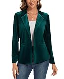 Kyzoeyou Blazer décontracté à manches longues en velours pour femme - Veste élégante pour le travail, le bureau - Avec poches à boutons, G-vert cobalt, S