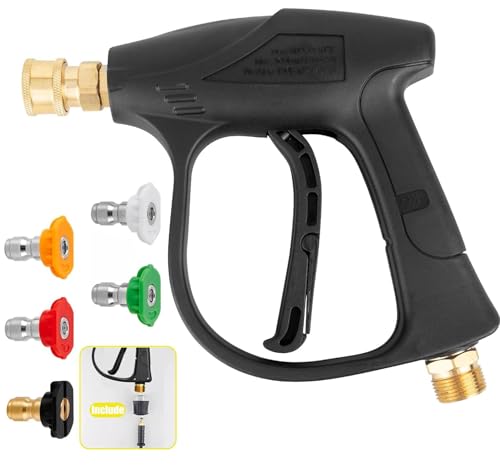 High Pressure Washer Gun 4350PSI Max, Short Nozzle Jet Wash Gun with M22 14MM Hose Interface and Adaptor Compatible with 1/4 inch Quick-Connect Nozzles for Car Washing and Patio Cleaning