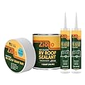 Ziollo RV Roof Small Repair Kit - Roof Repair Kit to Seal and Waterproof, Bond to EPDM Rubber with Sealant (1 Paintable Tape, 2 pk Caulking, and 1 Quart Silicone)