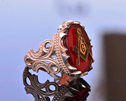 925K Sterling Silver Ring - Real Natural Red Agate Gemstone Ring - Symbols Unique Ring4