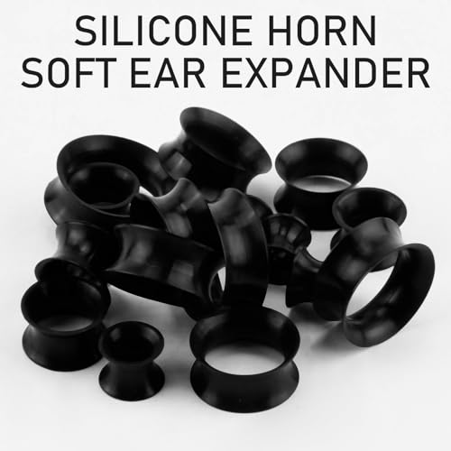 16 Stück Weich Silikon Tunnel 6mm - 20mm, Ohrdehner Plug Piercing Expander Set, Sicher und Flexibel für Frauen & Männer (Schwarz)