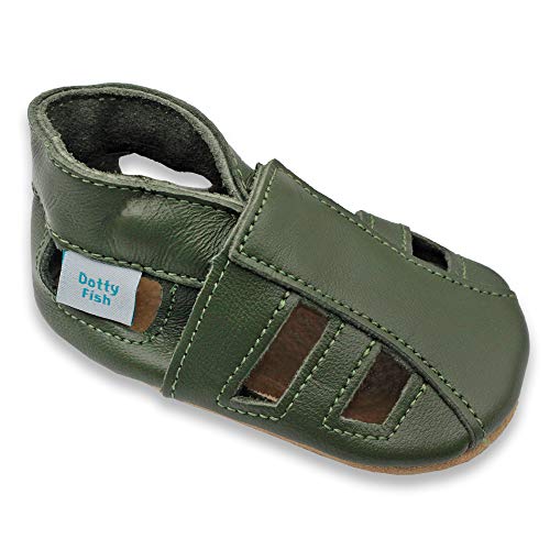 Dotty Fish Sandales Bébé Cuir Semelle Souple - Kaki 12-18 mois