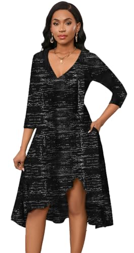 Image of Womens Sexy Midi Summer Dresses | Casual Wrap V Neck 3 /4 Sleeve Split Ruffle Hem Dress with Pockets for Beach & Party