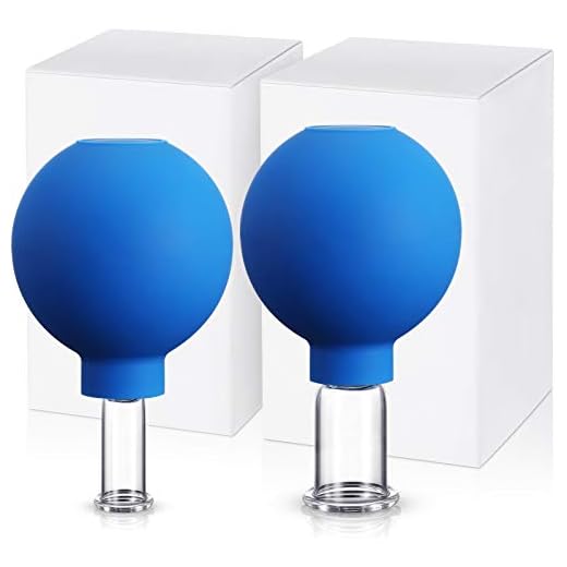 2 Pieces Glass Cupping Set, Facial Cupping Cups Glass Silicone Cupping Cups Vacuum Suction Cupping Cups for Face Skin Back Shoulder Muscle (1 Inch and 0.4 Inch Diameter, Blue)
