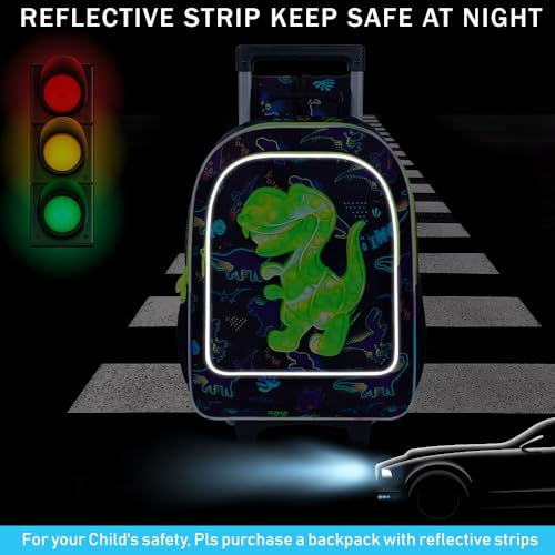 CCJPX 3PCS Dinosaur Rolling Backpack for Boys, 18" Kids Dinosaur Backpacks with Roller Wheels, Wheeled Bookbag with Lunch Box for Toddler Elementary School (Black)4