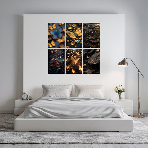 Image of SiddArtify Golden Hour Butterflies Art Print Set - Sticker - 12x18 Inch - Pack of 6 Wall Room Decoration art Poster Prints