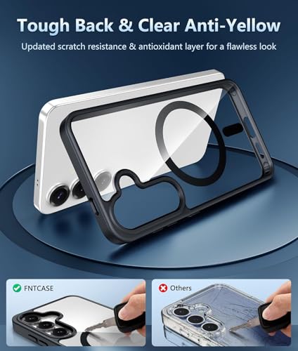 Image of NISHTECH for Samsung Galaxy S25 5G Case: Clear Magnetic Slim Fit Case Compatible with Magsafe Rugged Protective Transparent Cover (Black Magnetic)
