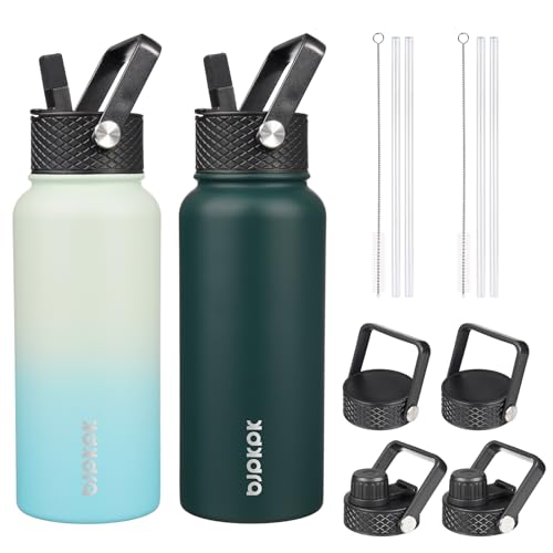 Image of BJPKPK 2 Pack 32oz Insulated Water Bottles with Straw Lids, Stainless Steel