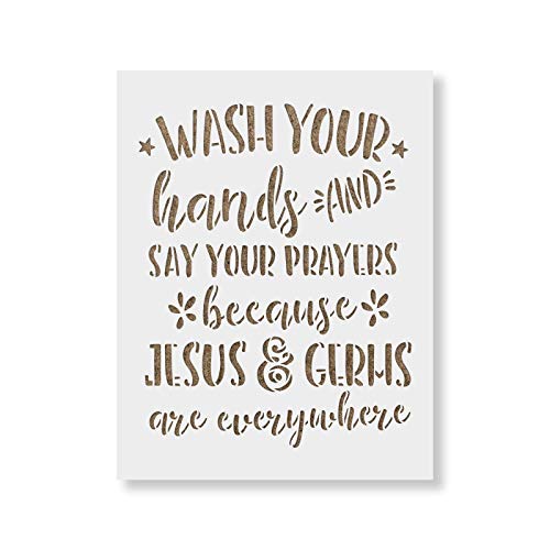Wash Your Hands and Say Your Prayers Bathroom Sign Stencil - Hands Stencil, Bathroom Stencil, Wash Stencil, Sign Stencil, Prayers Stencil