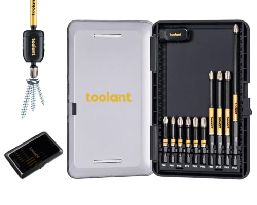 Image of toolant Phillips Impact Bit Set, PH1 PH2 PH3, 2 /4 /6 Inch, 10-Piece | Mixed-length Phillips impact bits provide better reach for everyday fastening, recessed screws, furniture, and repair work