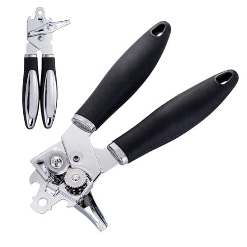 Apriscatole Manuale Professionale, Apriscatole Multifunzionale in Acciaio Inossidabile con Design Antiscivolo e Taglio Sicuro, Strumento da Cucina per Aprire Barattoli e Lattine (1 Pezzo, Nero)