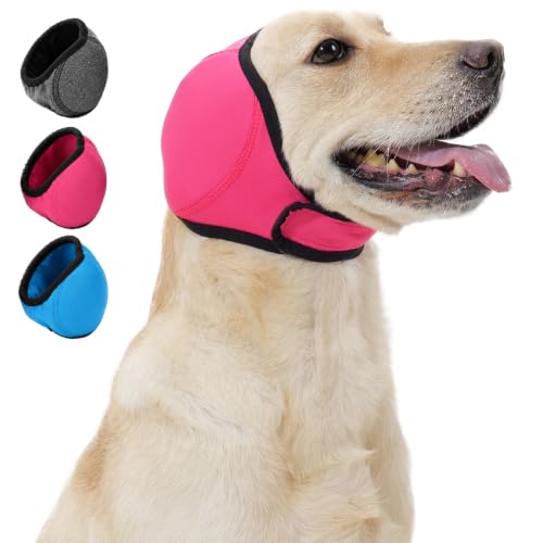 Image of Dog Calm Hoodie Ear Wraps for Dogs, Waterproof Dog Swim Cap, Ear Cover Muffs for Anxiety Relief Noise Cancelling, Dog Head Warp Ear Protection for Hematoma Fireworks Bath Swim Blow Drying(S,Rose Redd)