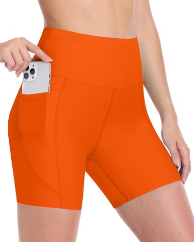Runhit Women's Swim Board Shorts Swimsuit Bathing Suit Bottom UPF50+ High Waisted Tummy Control Quick Dry Pockets Liner 5" 3XL Orange
