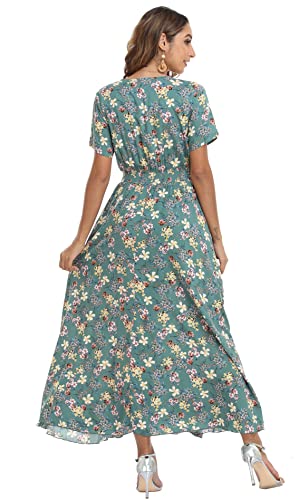 Image of VintageClothing Women's Floral Maxi Dresses Boho Button Up Split Summer Casual Long Dress Beach Party Dress