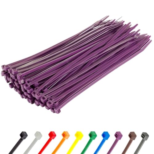 Image of GTSE 8 inch Purple Zip Ties, 100 Pack, 50lb Strength, UV Resistant Strong Nylon Cable Ties, Self-Locking 8 Inch Tie Wraps