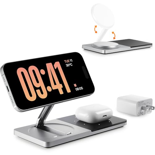 MagSafe Charger Stand for iPhone and AirPods (2-in-1) - Silver