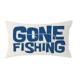 FELENIW Go Fishing Outdoor Lumbar Best Gift to Family Decorative Throw Pillow Cover Cushion Case Cotton Linen Material for Bed Couch Sofa 12' x 20'' inches (Blue)