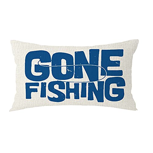 FELENIW Go Fishing Outdoor Lumbar Best Gift to Family Decorative Throw Pillow Cover Cushion Case Cotton Linen Material for Bed Couch Sofa 12' x 20'' inches (Blue)