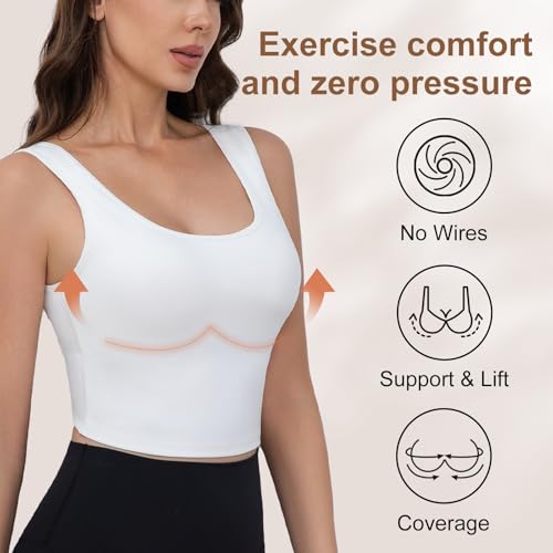 Women's Sports Bra Workout Tank Top High Support Fitness Bra Moisture-Wicking Exercise Top for Yoga, Pilates, Gym Workouts (US, Alpha, Large, Regular, Regular, White) - image 3
