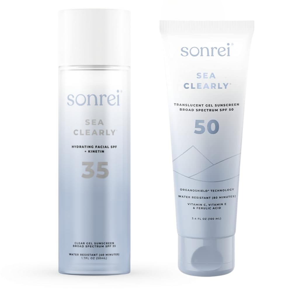 Sonrei Sea Clearly Set Hydrating Facial SPF 35 & Body SPF 50 Sunscreen | Anti-aging Growth Factor Clear Facial Sunscreen Gel & Primer | Broad Spectrum UV Protection