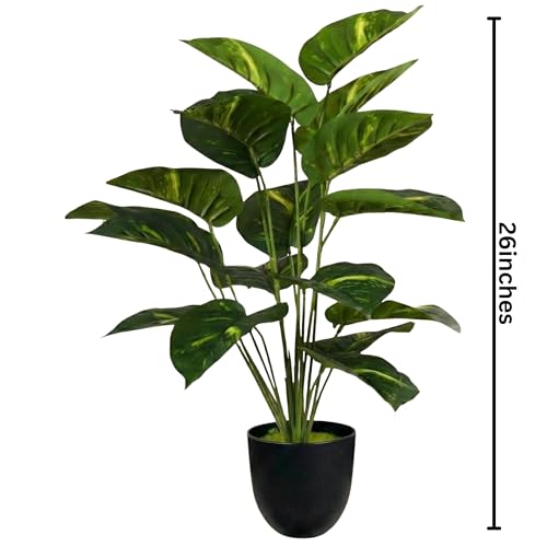 Image of Dekorly Artificial Palm Tree - Large Fake Tropical Floor Plant, Realistic Plastic Greenery for Indoor Home, Office, Living Room & Corner Decor (Dieffenbachia with Green&Yellow Leaves)
